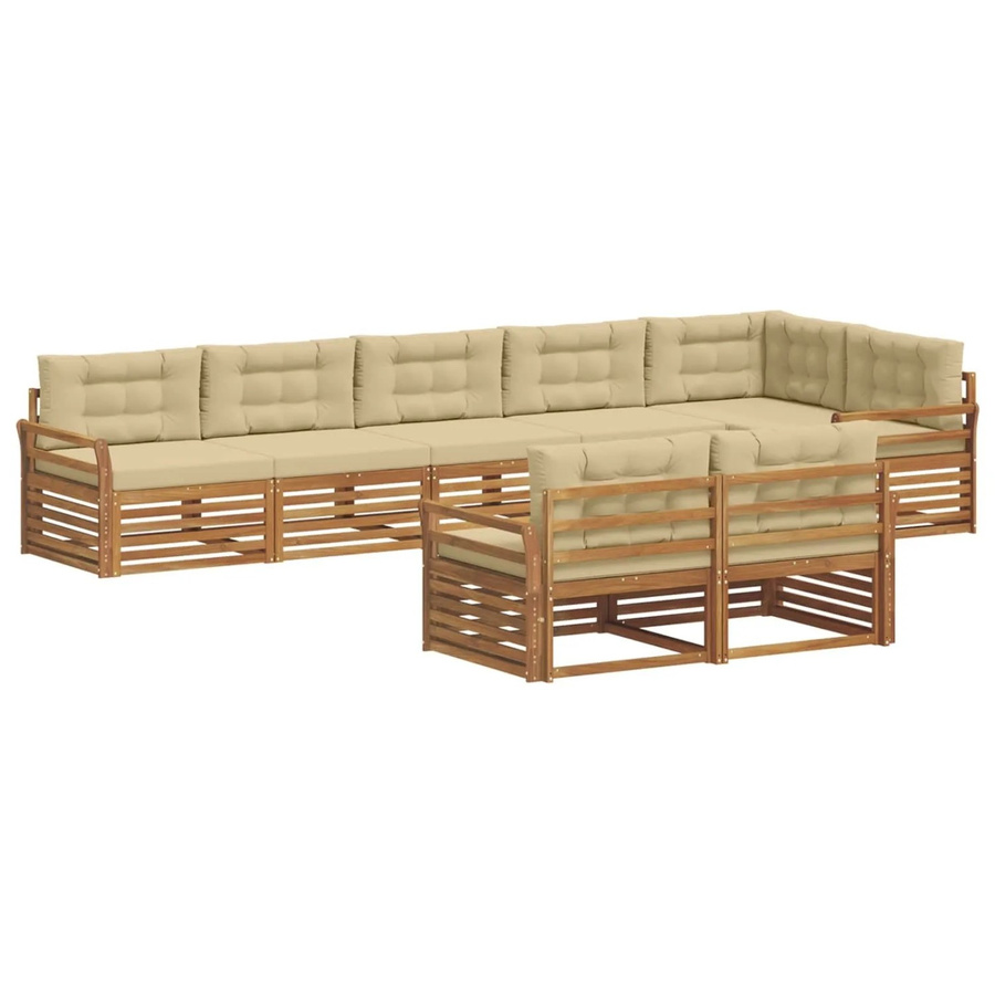 vidaXL Outdoor-Sofagarnitur L-Form aus Akazienholz in Natur und Beige mit 8-teiligem Set und Kissen - Bild 2