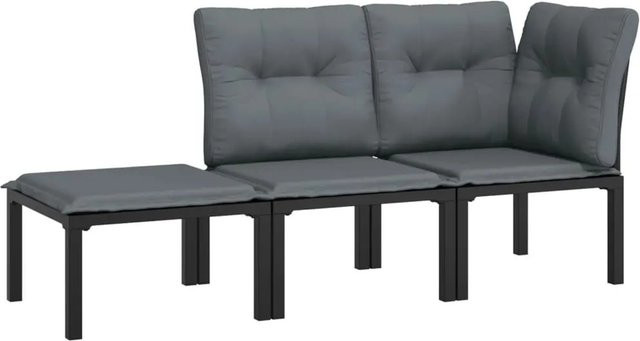 vidaXL 3-tlg Garten-Lounge-Set in L-Form aus Poly-Rattan und pulverbeschichtetem Stahl, Schwarz und Grau mit Sitz- und Rückenkissen - Bild 1