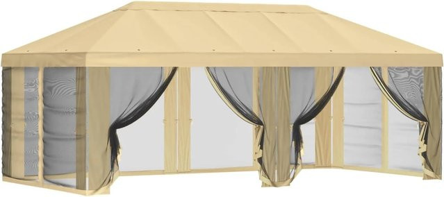vidaXL Pavillon mit Dach und Seitenwänden aus Polyester in Creme und Beige, B x T: 600 x 300 cm, H: 276,5 cm - Bild 1
