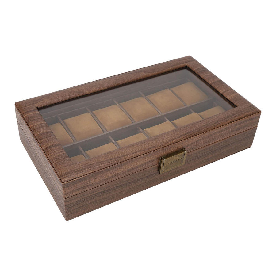 Aimo Uhrenbox-Organizer mit 12 Fächern in brauner Holzmaserung aus PU-Leder - Bild 2