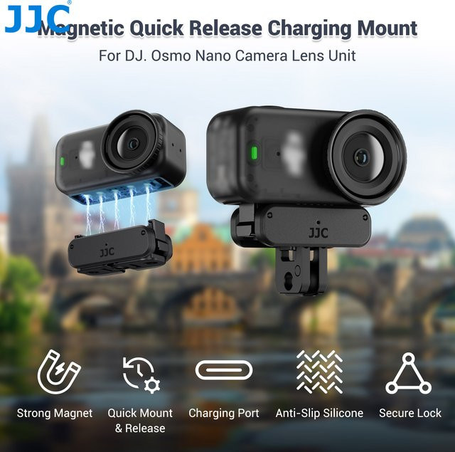 JJC Bidirektionaler Magnetischer Montageadapter für DJI Osmo Nano mit USB-C Anschluss und 1/4"-20 Zweiklauen-Halterung in Schwarz - Bild 1