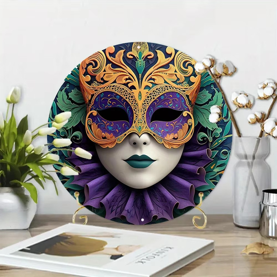 Potdemiel Wanddekoration De Lis Mardi Gras Kranz in Silbergrau, kreisförmige Blumenmalerei für dein Wohnzimmer, Durchmesser: 20 cm - Bild 2