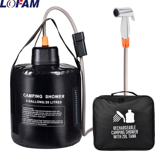 LOFAM Tragbare Campingdusche mit 20 l Solar-Heiztasche und wiederaufladbarer elektrischer Pumpe in Schwarz - Bild 1