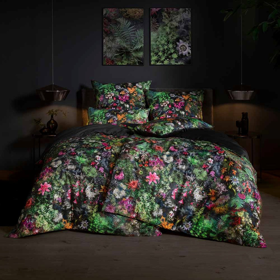Estella Mako-Satin Bettwäsche Mystical Flowers Farbrausch Schwarz Multicolour, Bettbezug 155 x 220 cm und Kissenbezug 80 x 80 cm - Bild 1