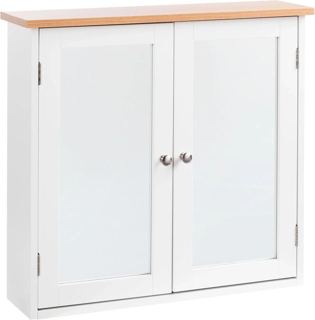 Beliani Bad-Spiegelschrank ALAMOS in Weiss und hellem Holzfarbton, Wandmontage, B/H/T: 65 x 60 x 17 cm - Bild 1