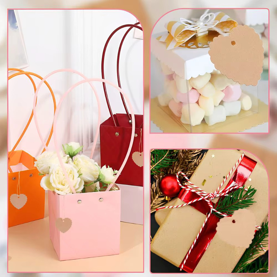 200 Stück YMY Herz-Etiketten aus braunem Papier mit beigen Polyester-Lanyards für DIY-Schmuck, Kleidung und Geschenkverpackungen - Bild 3