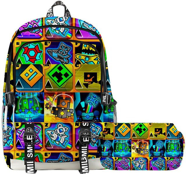 Geometry Dash Rucksack von Fancy Style Studio, wasserdichter 3D-Druck Schulrucksack für Schüler und Studenten, Unisex, Mehrfarbig - Bild 1
