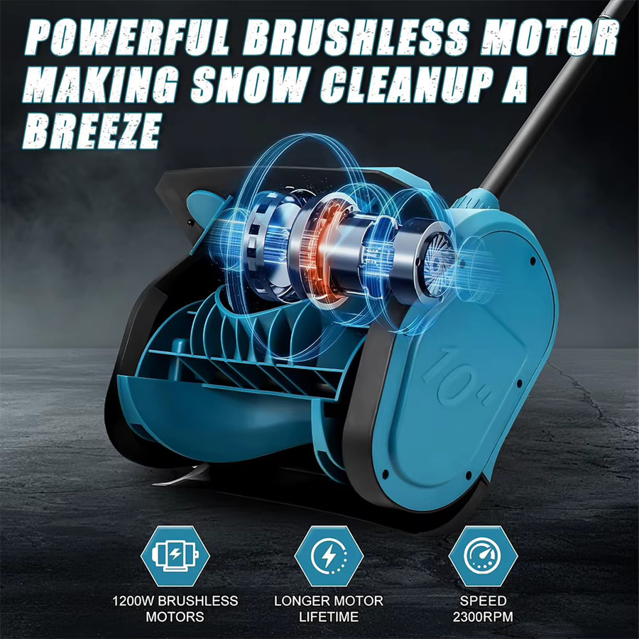 Podofo Elektrische Schneeschaufel 600 W, faltbare und tragbare Schneefräse mit verstellbarem Griff, wiederaufladbar, Blau - Bild 4