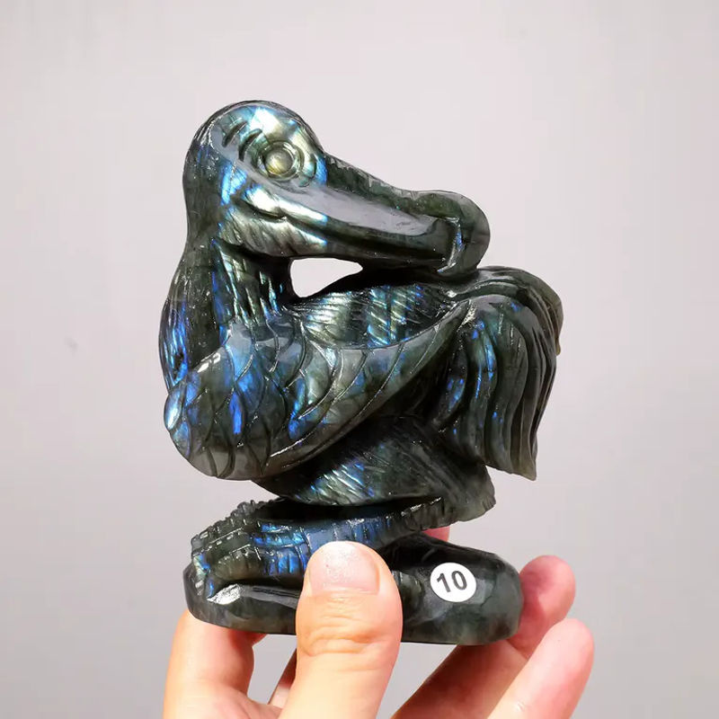 Runyangshi Labradorit Statue als geschnitzte Tierfigur aus Naturstein in Mehrfarbig für Reiki Healing und Dekoration - Bild 2