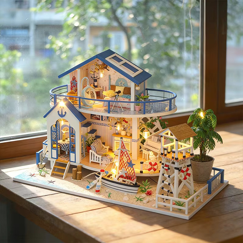 Zuuton DIY Miniatur Haus Set, Zweistöckiges Strandhaus, Holz, mit LED Lichter, ab 14 Jahren - Bild 2