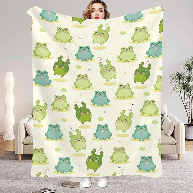 JMG Household Supplies Flanelldecke mit Cartoon Grüne Frosch Motiv, weiche Winter Überwurfdecke für Kinder, B/B/H: 150 x 200 cm - Bild 1