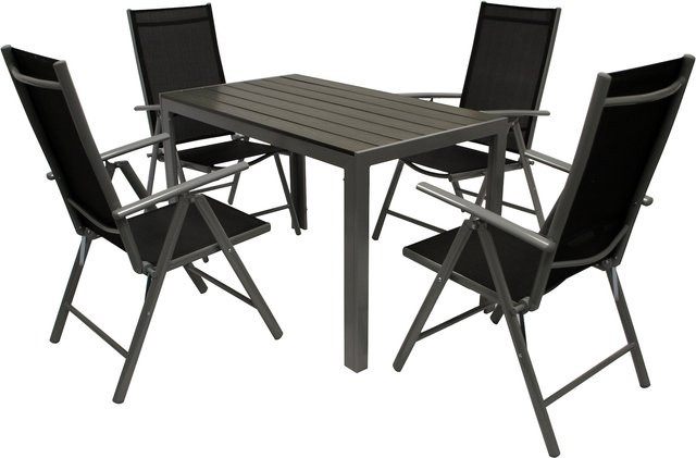 DEGAMO Gartenmöbel Garnitur SORANO 5-teilig in Schwarz mit Tisch, Aluminium und Kunstholz, Tisch B: 125 cm, T: 70 cm - Bild 1