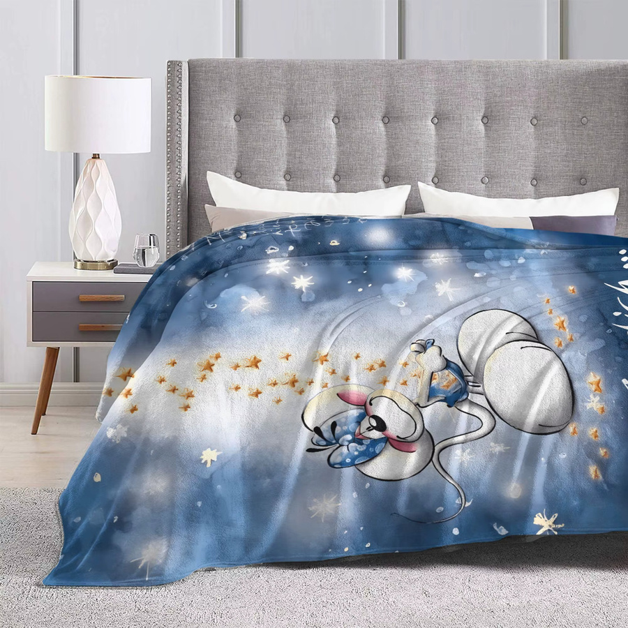 Weiche Flanell-Tagesdecke mit Diddl Cartoon-Motiv in Blau für Sofa und Bett - Bild 2