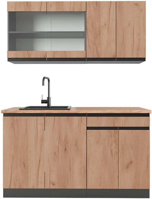 Vicco R-Line Singleküche Goldkraft Eiche/Anthrazit, Breite: 140 cm - Bild 1
