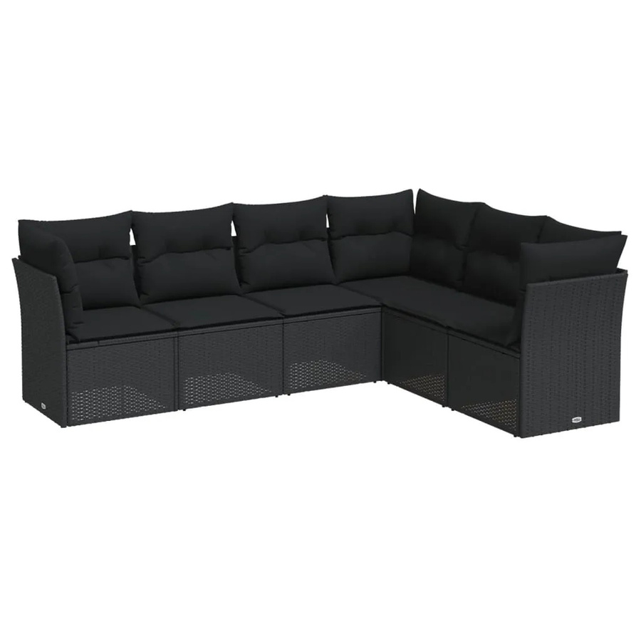 vidaXL 6-tlg Garten-Sofagarnitur in L-Form aus Polyrattan mit Kissen, Schwarz - Bild 2