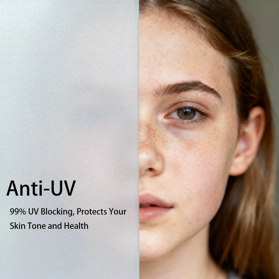 AFDB Mattierte Fensterfolie in Weiß, statisch haftend für Glas, bietet Privatsphäre und UV-Wärmeblockierung, abnehmbar und ohne Rückstände - Bild 2