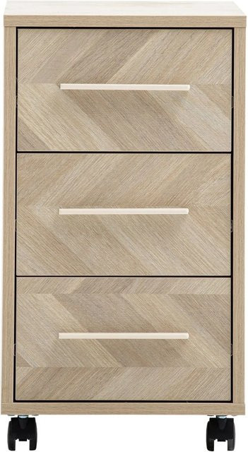 Schildmeyer Rollcontainer Arezzo in Eiche mit Chevron-Dekor, B/T/H: 59,7 x 32,6 x 39,1 cm - Bild 1