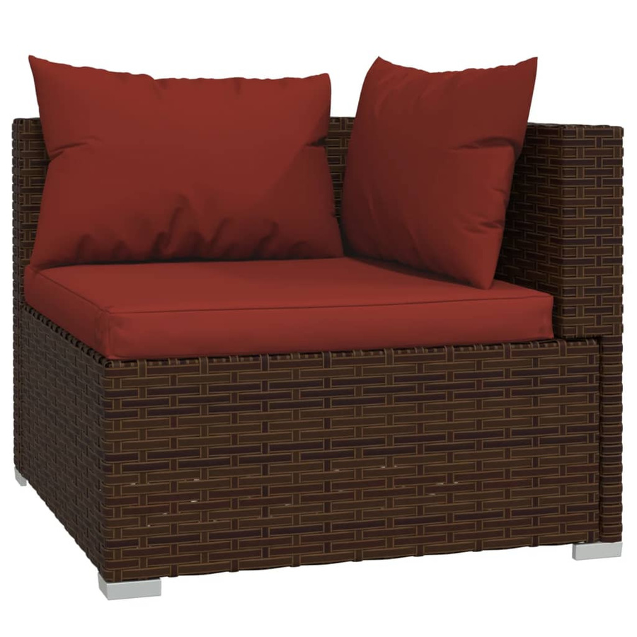 vidaXL 8-teiliges Garten-Lounge-Set in L-Form mit Kissen, Braun, Poly-Rattan und pulverbeschichtetem Stahlrahmen - Bild 4