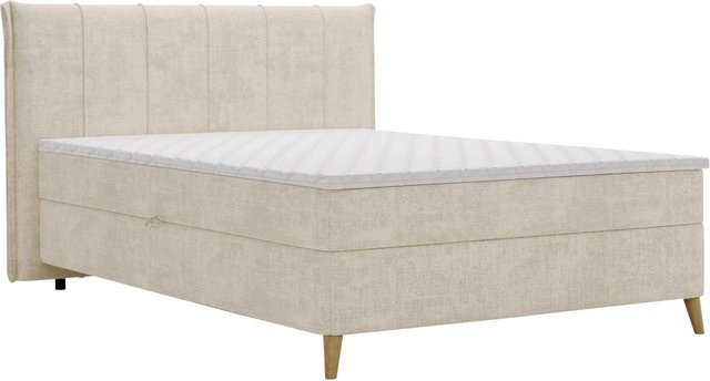 Mömax Boxbett Veloria Beige mit Polsterrahmen und Lift-up-Base B/T/H: 140 x 200 x 105 cm - Bild 1
