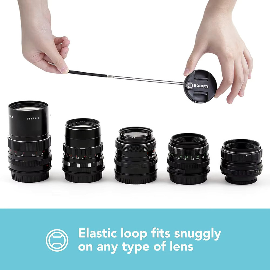 Canon 3er-Pack Objektivdeckelhalter mit Leine und Mikrofaser-Reinigungstuch in Schwarz für DSLR-Spiegelreflexkameras - Bild 3