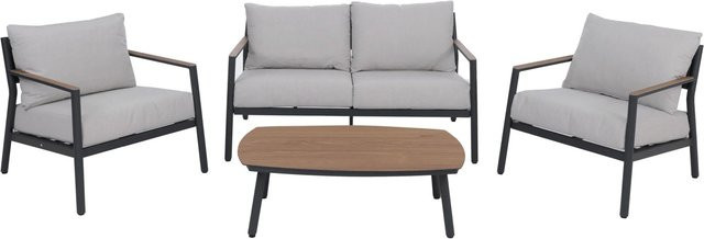 MCW Aluminium Gartengarnitur P79 Lounge-Set in Hellgrau mit Polsterung aus Olefin-Stoff und 2er-Gartenbank sowie 2 Sesseln - Bild 2
