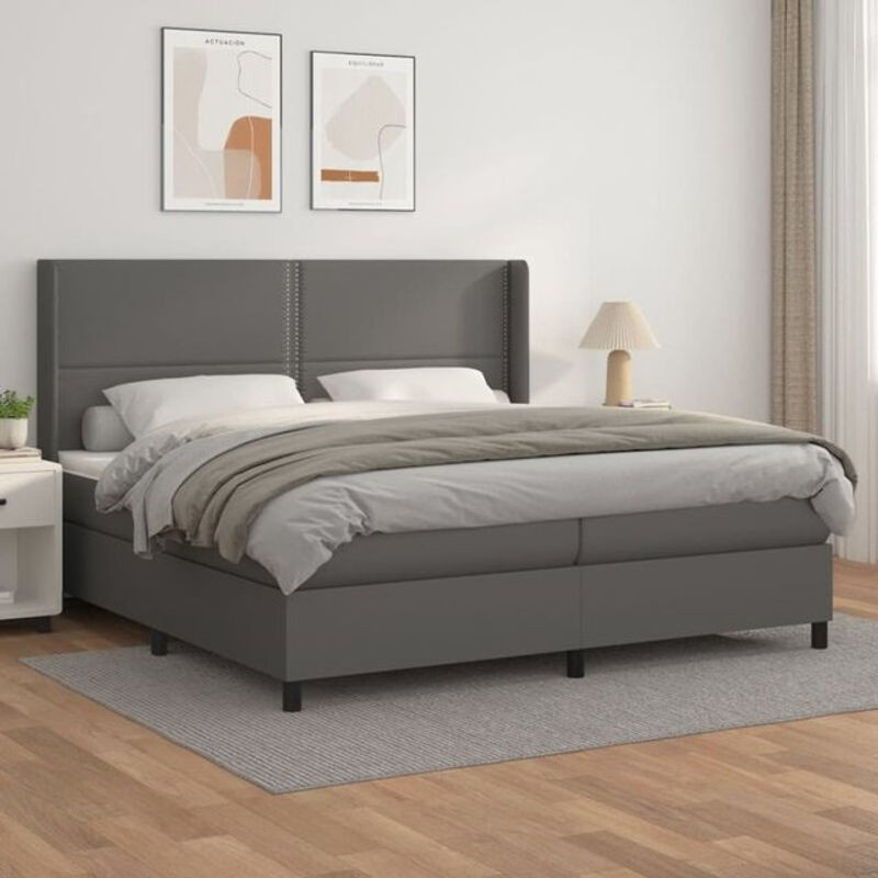 vidaxl Boxspringbett mit Matratze in Grau aus Kunstleder und Massivholz B/T/H: 200 x 200 x 203 cm - Bild 1