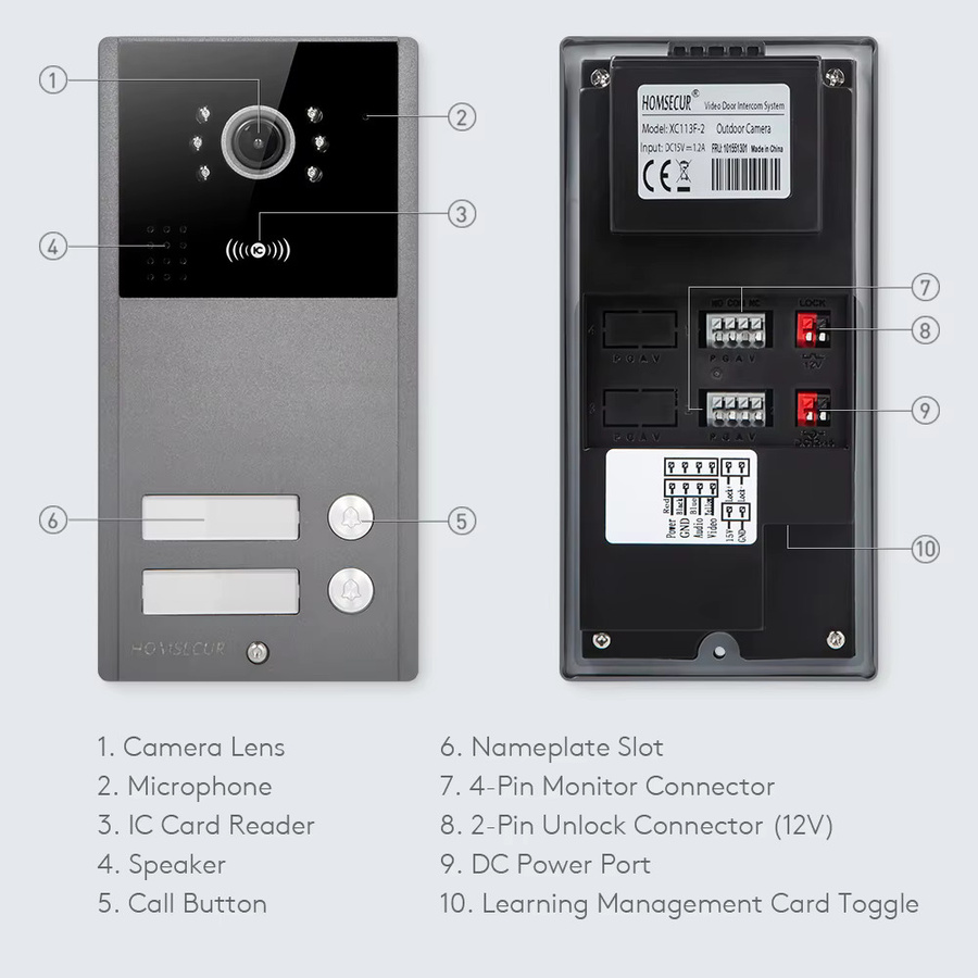 HOMSECUR XC113F-2 HD-Türklingelkamera für den Außenbereich mit IP65 Schutz, Grau, inklusive 5 NFC-Schlüsselanhängern (13,56 MHz) für Video-Türsprechanlage und Gegensprechanlage - Bild 2