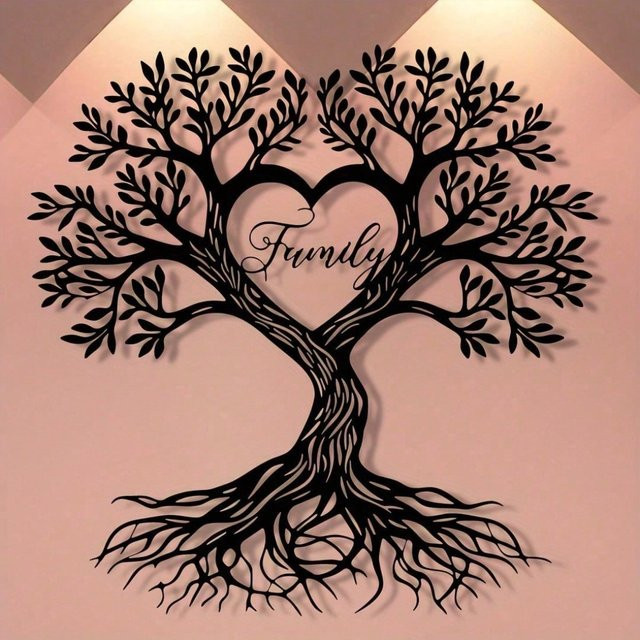 CIFBUY Baum des Lebens Wandkunst aus Metall in Schwarz mit Herz-Design für Wohnzimmer und Schlafzimmer - Bild 1