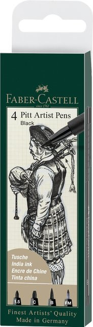 Faber Castell Pitt Artist Pen Tuschestift Set Schwarz Permanent für Profis - Bild 1