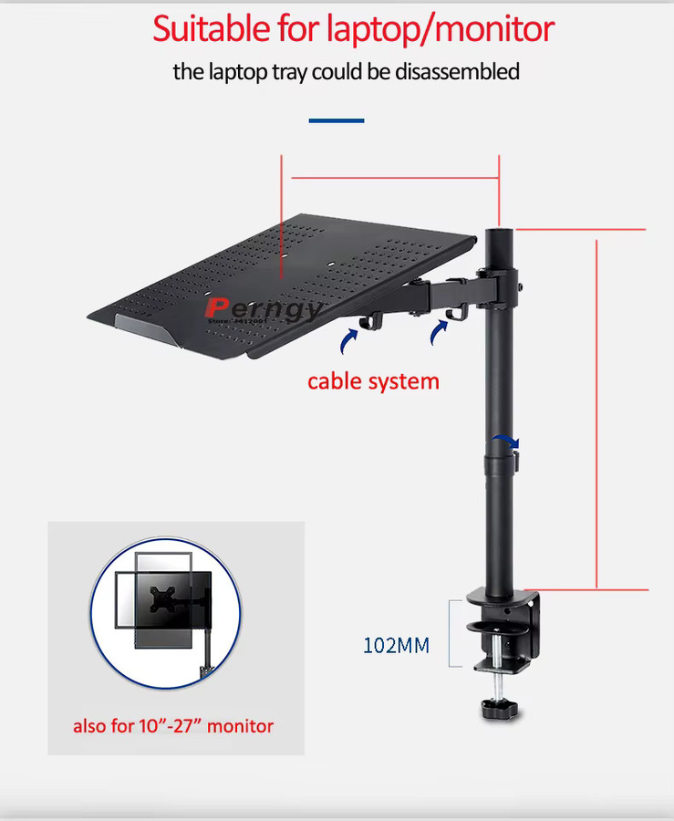 D-mount Höhenverstellbarer Laptop-Halter M051LP in Schwarz, Universeller Notebook-Ständer für 10 bis 17 Zoll mit drehbarem und voll beweglichem Arm, 400mm - Bild 3