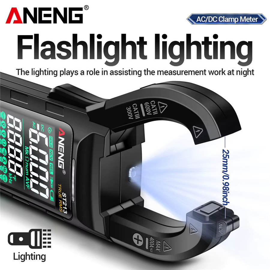 ANENG ST213 Smart Digital Multimeter Zangenmessgerät mit Dual-Display und berührunglosem Detektor in Schwarz - Bild 4