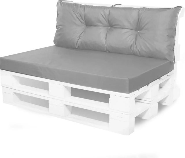 Setgarden Mix Palettenkissen Set in Grau mit Sitzkissen und Rückenkissen, gesteppt und mit abnehmbarem Bezug, B/T/H: 120 x 80 x 10 cm sowie Rückenkissen 120 x 40 cm - Bild 1