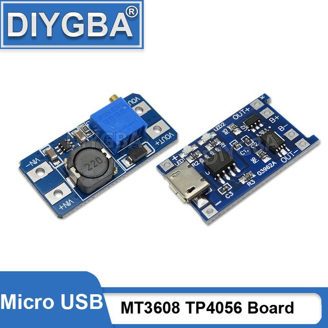 DIYGBA TP4056 Lithium-Batterie-Lademodul mit Schutzfunktion und MT3608 DC-DC Step-Up-Konverter, Micro USB, Blau - Bild 1