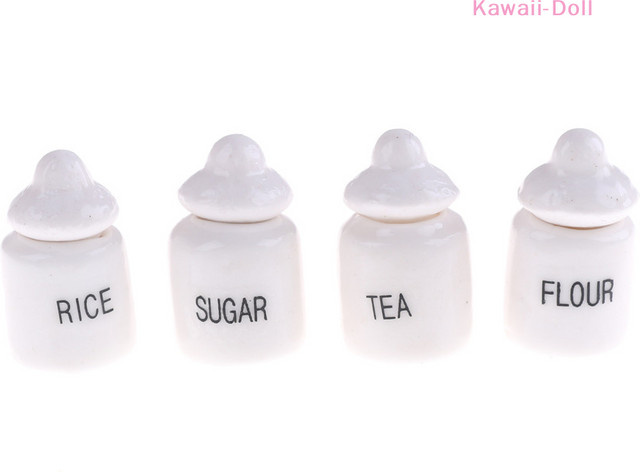 DIAPER&CORED Miniatur Weiße Keramik-Vorratsdosen, 4-teiliges Set, Küchenzubehör - Bild 1