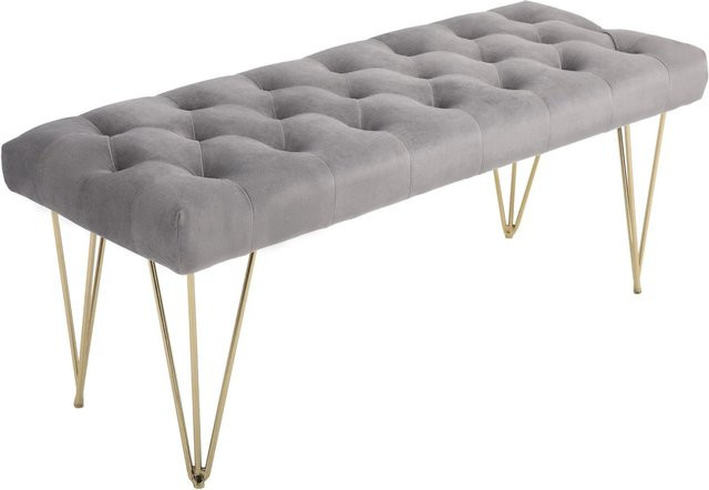 HOMCOM Sitzbank mit Samtoptik in Grau mit Metallgestell, B/T/H: 116 x 44,5 x 49 cm - Bild 1