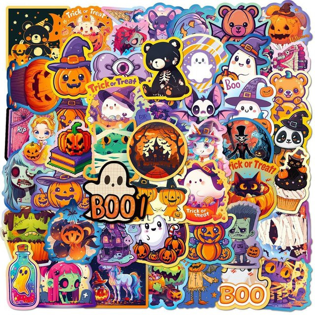 50 Stück Halloween-Graffiti-Aufkleber in Multicolor mit Kürbis-, Fledermaus- und Schlossdesigns für deine DIY-Dekoration von AufnahmeYourLife Store - Bild 1