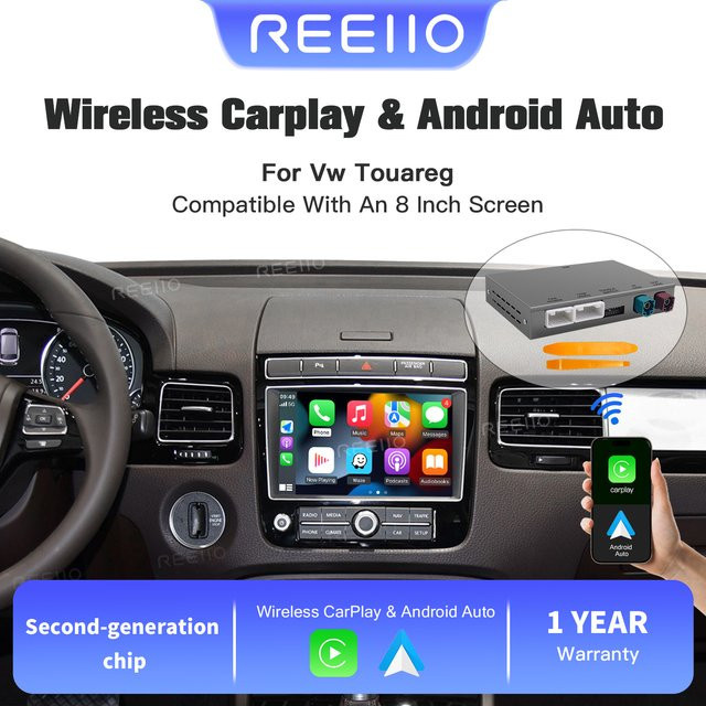 REEIIO Drahtloses CarPlay und Android Auto Modul für VW Volkswagen Touareg RNS850 (2010-2018) mit Mirror Link, AirPlay, Navigation und Bluetooth - Bild 1