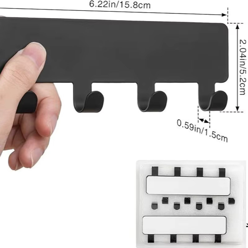 YOCITY Schlüsselhalter aus Metall mit 4 Haken zur Wandmontage, selbstklebend, in Schwarz oder Weiß - Bild 5