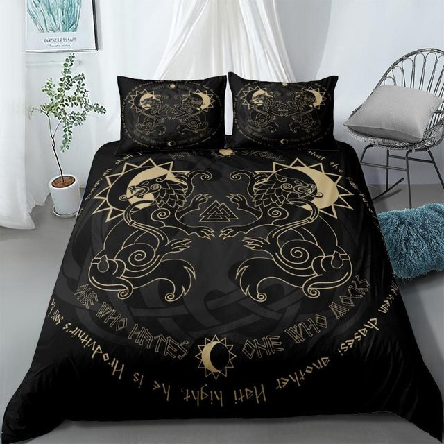 Wikinger Bettwäscheset mit Yggdrasil und Fenrir von JMG Household Supplies, Schwarz, B/H: 150 x 210 cm - Bild 1