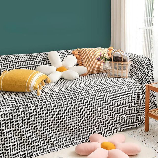 Export Nordic Chenille Sofabezug im Hahnentritt-Design, grau, 85 x 85 cm - Bild 1