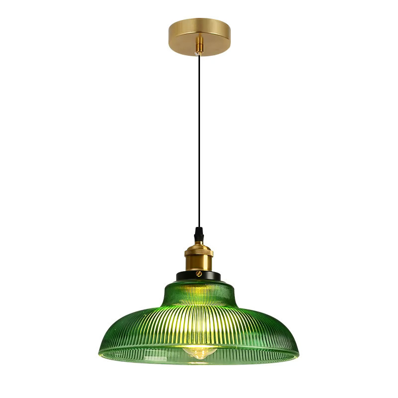 DARHYN Vintage Glas Pendelleuchte in Grün mit Gold/Messing für Wohnzimmer, Flur, Schlafzimmer und Esstisch - Bild 2