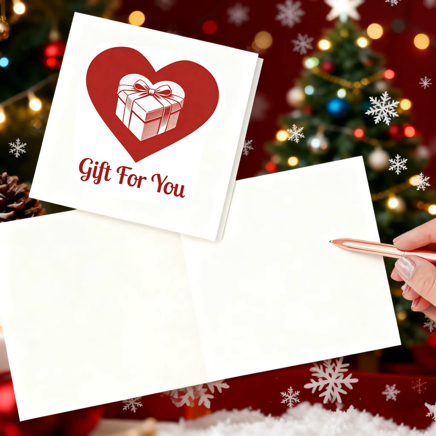2er Set quadratische Grußkarten mit Umschlag in Weiß und Rot mit Herz-Geschenkmuster-Design für Valentinstag und Geburtstage - Bild 3