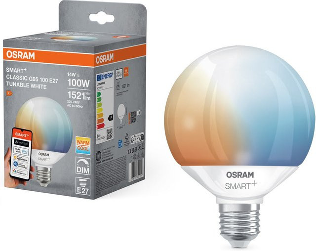 OSRAM SMART+ MATTER LED-Lampe Globus-Form Tunable White, Matt, 14 W, 1521 lm, dimmbar, 2700 bis 6500 K, Smartspeaker-kompatibel - Bild 1
