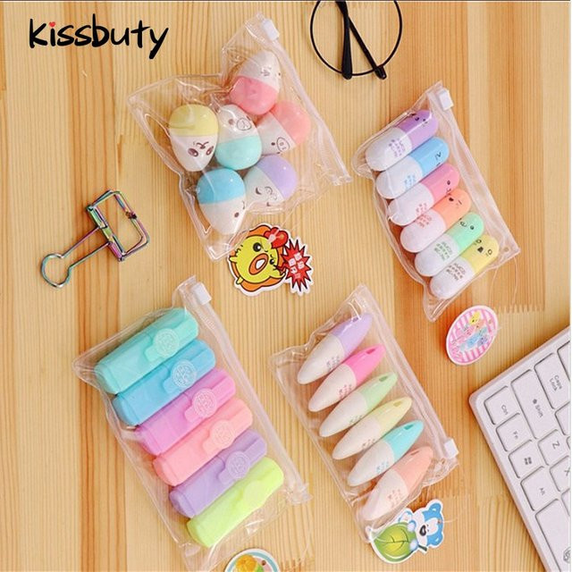 Kssbuty 6er Set Kawaii Textmarker mit Blätter- und Pilzdesign, bunte Kreidestifte mit Keilspitze für Schule und Briefpapier - Bild 1