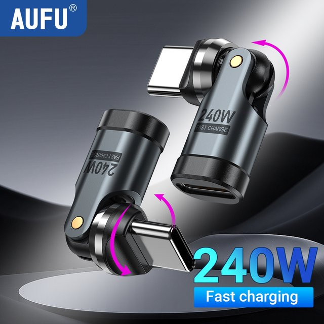 AUFU PD240W USB-C auf Typ-C OTG-Adapter mit 540 Grad Rotation und 5A Schnellladefunktion für iPhone 16, MacBook, Samsung und Xiaomi - Bild 1