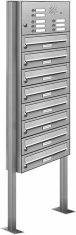 AL Briefkasten-System für 8 Parteien, freistehend, silberfarben, B/H/T: 153,94 x 170,0 x 27,5 cm - Bild 1
