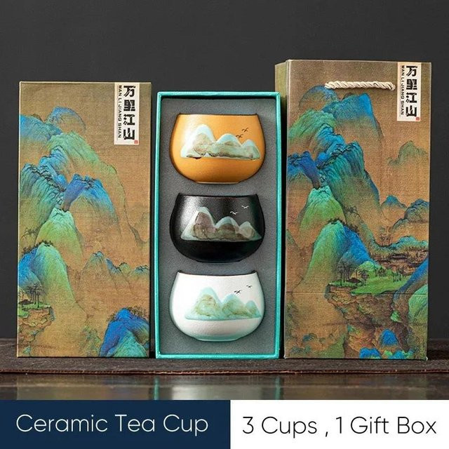 Japanisches Keramik-Espresso-Set mit Teetassen und Kaffeetassen aus Porzellan, Mehrfarbig, 45-55 ml - Bild 1