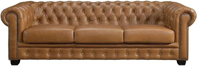 Vente-unique Chesterfield Sofa Brenton aus Büffelleder in Kamelbraun, Breite: 240 cm - Bild 1