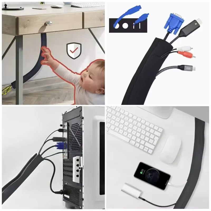 Schwarzer Kabel-Organizer mit Reißverschluss für TV und Computer, 50 cm Kabelhülse zum Schutz und zur Kabelführung - Bild 3