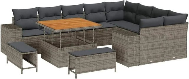 vidaXL Garten-Sofa-Set 12-tlg. in Grau mit Kissen und Stauraumfunktion - Bild 1